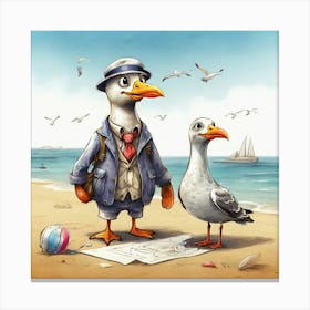 Two Seagulls On The Beach Canvas Print