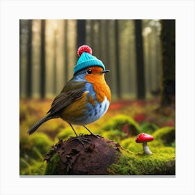 Robin Blue Hat Canvas Print