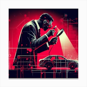 Man Looking At Car Canvas Print