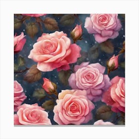 Pink Roses Seamless Pattern Canvas Print