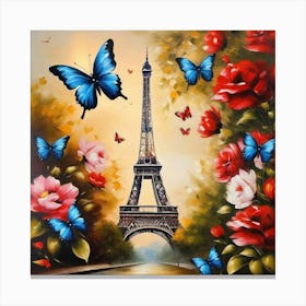 Paris Roses And Butterflies 13 Canvas Print