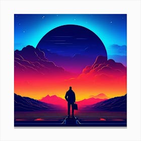 Man Standing In Front Of A Sunset Canvas Print