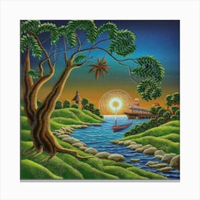 Highly detailed digital painting with sunset landscape design 22 Canvas Print