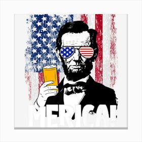 Trending Drinkin Lincoln Merica Usa Flag 4th Of July Canvas Print