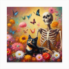 Skeleton & Cat Canvas Print