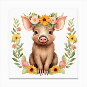Floral Baby Boar Nursery Illustration (8) Canvas Print