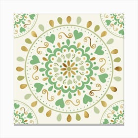 Summer Green Gold Heart Mandala Canvas Print