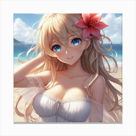 Anime Girl On The Beach 7 Canvas Print