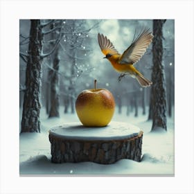 Bird Flies Over An Apple Canvas Print
