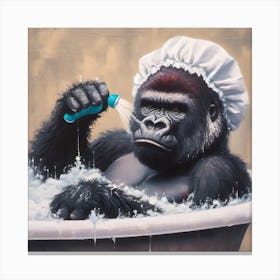 Gorilla In The Bath Tub & Shower Cap Canvas Print