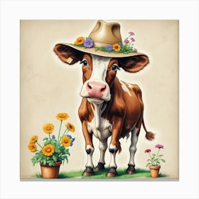 Cow In Hat 6 Canvas Print