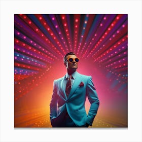 Businessman In A Suit Standing In Front Of Neon Lights Canvas Print