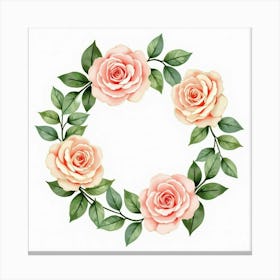 Soft Watercolor Roses Intertwined With Lush Green Leaves Canvas Print