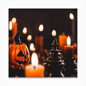 Halloween Pumpkins And Candles Canvas Print