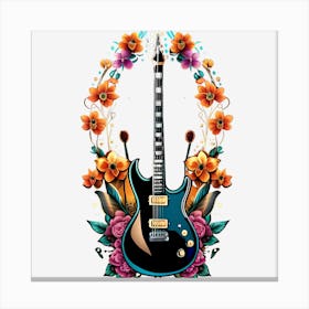 Guitar With Flowers Canvas Print