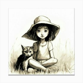 Little Girl With Cat Canvas Print