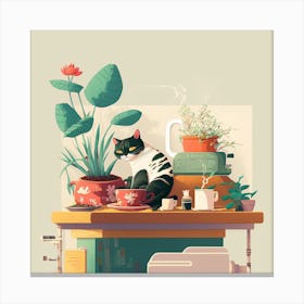 Cat On A Table Canvas Print