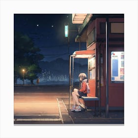 Girl Sitting At A Bus Stop 1 Leinwandbild