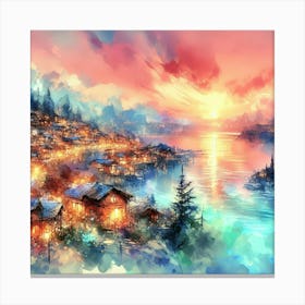 Watercolor Of A Village Canvas Print