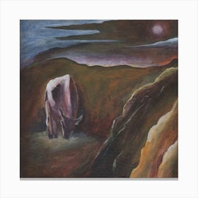 Cow In Mountains - figurative classical old master style painting square landscape Canvas Print