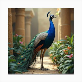 A Majestic Peacock In An Ancient Egyptian Garden 1 Canvas Print