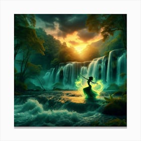 Waterfall With A Girl Canvas Print