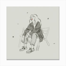 Girl Sitting On A Bench Canvas Print