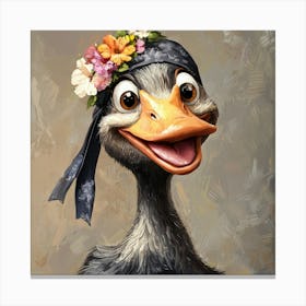 Duck With Flower Headband Stampe su tela