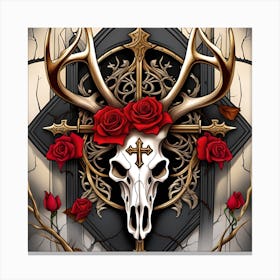 Deer Skull With Roses 2 Canvas Print