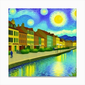 Where Time Stands Still: A Rustic Village Portrait Starry Night Canvas Print