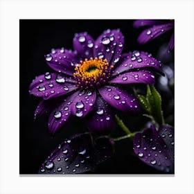 Purple Flowers With Raindrops Canvas Print