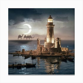 Lighthouse At Night Canvas Print