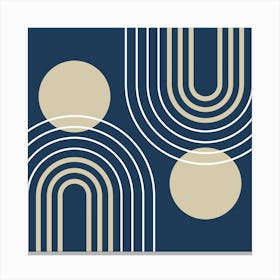 Mid Century Modern Geometric B33 In Navy Blue And Beige (Rainbow And Sun Abstract) 02 Canvas Print