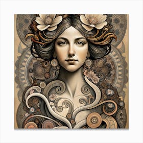 Woman With Flowers On Her Head Canvas Print