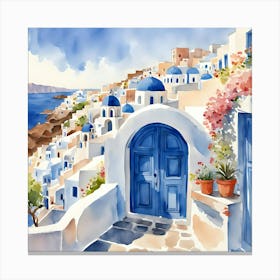 Santorini Greece Watercolor 8 Canvas Print