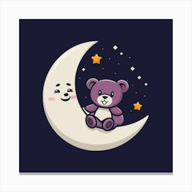 Cute Teddy Bear On The Moon Canvas Print