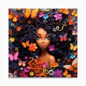 Afro-American Girl With Butterflies Canvas Print