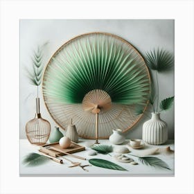 Aesthetic style, Green fan of palm leaves 3 Canvas Print