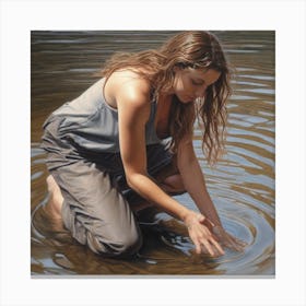 Woman Kneeling In Water Canvas Print