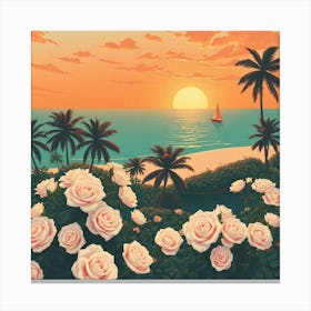 Sunset With Roses2 Canvas Print