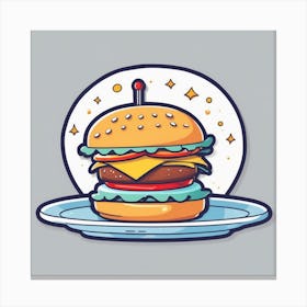 Cartoon Hamburger On A Plate Canvas Print