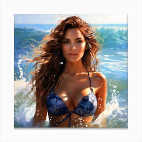 Beautiful Woman In The Ocean Canvas Print