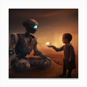 Robot with Last Boy on Earth Canvas Print