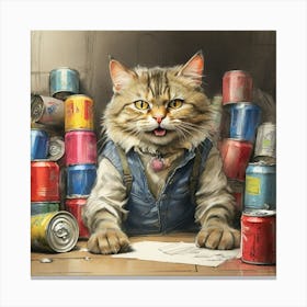 Cat With Cans 2 Canvas Print