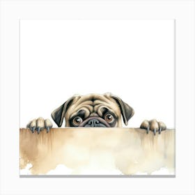 Pug Dog Peeking Over A Sign Canvas Print