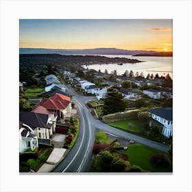 Community City Road Aerial Street Town Suburbia Puget Sound Commute Architecture Car Dron (6) Canvas Print