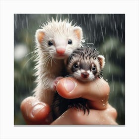 Ferrets In The Rain 3 Canvas Print