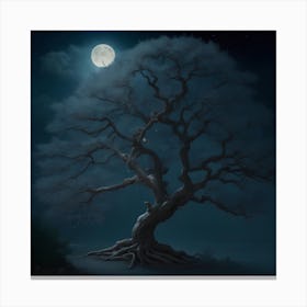 Pearl Tree In Night, With Bright Moon Canvas Print