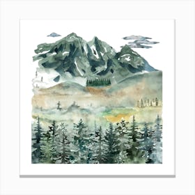 Watercolor Of Mountains Canvas Print