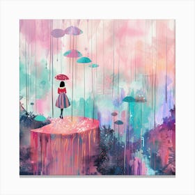 Girl With Umbrellas Canvas Print